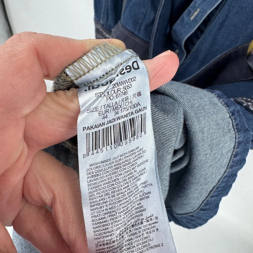 Desigual Denim Shirt Dress Embroidered Studded Belted Midi Western Size 44 Artsy - Picture 9 of 10